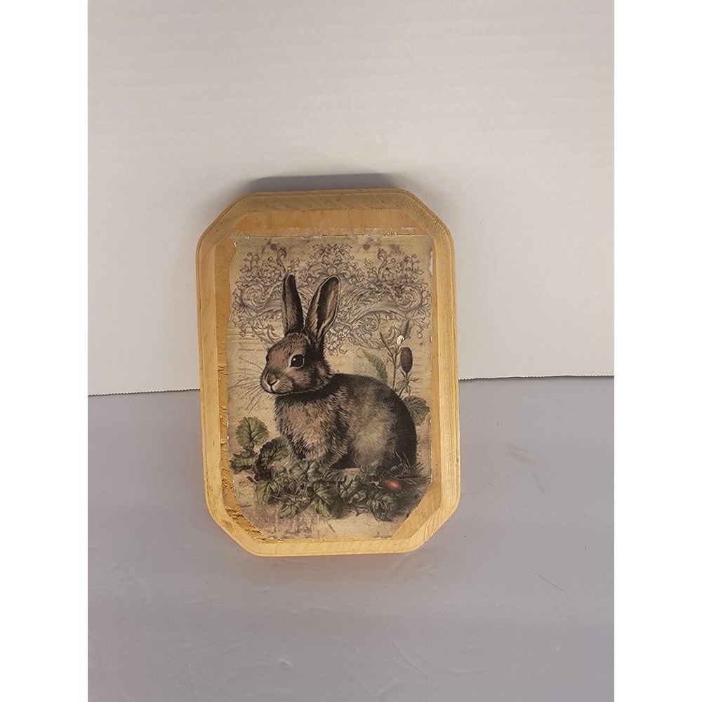 Rustic Bunny Rabbit Wood Plaque Wall Decor 5x7 Cottagecore Farmhouse Grandmacore - Picture 2 of 5